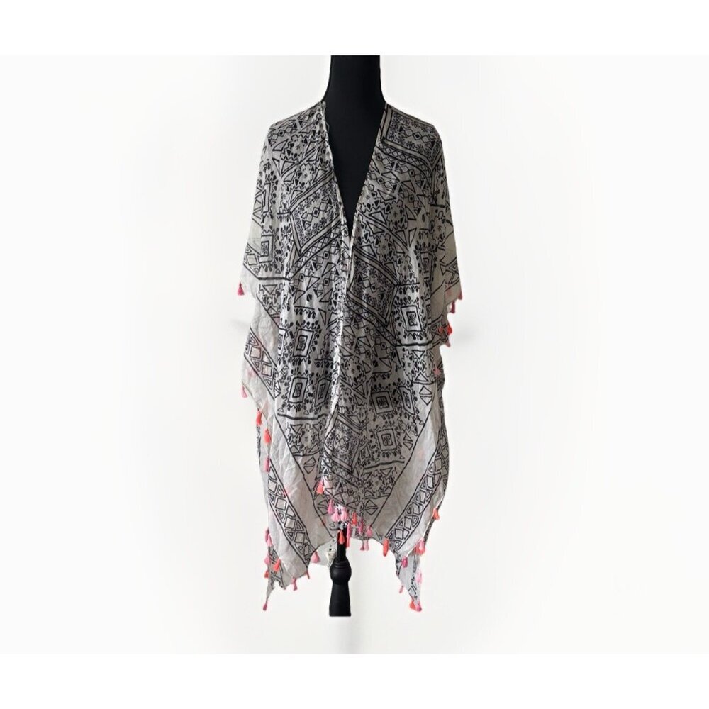 Woven Heart Women's Kimono Duster‎ Open Front Lightweight Cover Up Tassel Boho